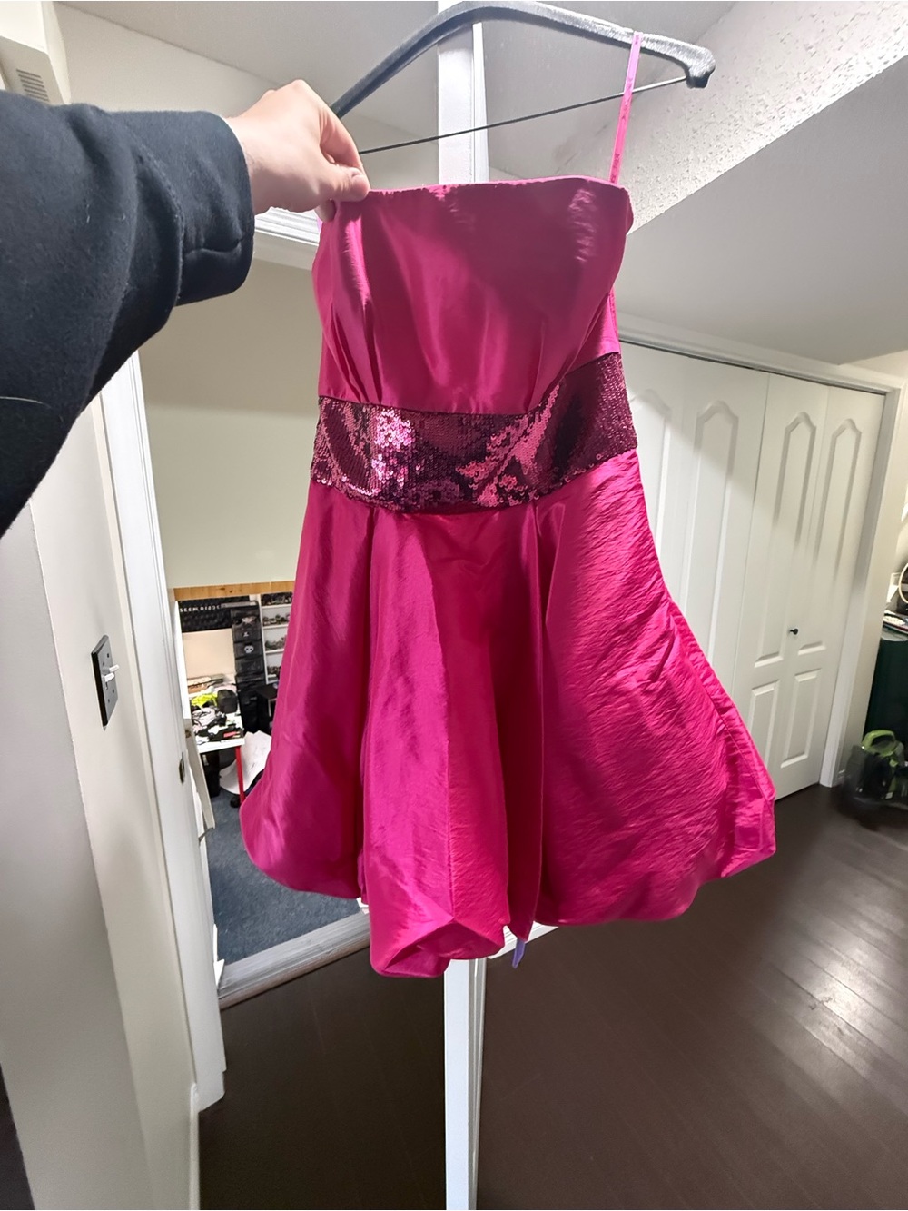 Betsey Johnson Hot Pink Sequin-Waist Strapless Party Dress